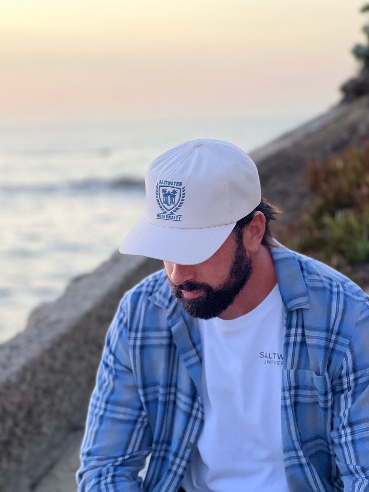 Saltwater University Snapback- Vintage White